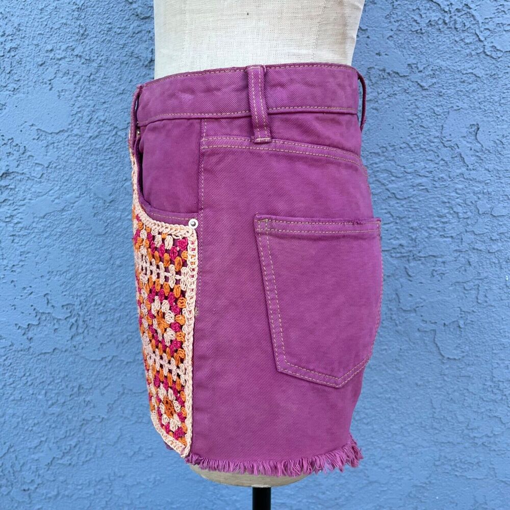 Crochet Jean Shorts Size 2 Super High Rise granny square - Picture 6 of 9